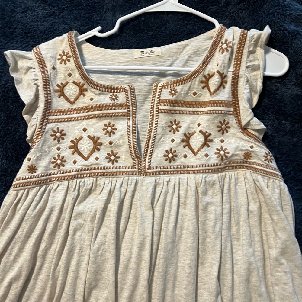 Miss Me Cream Dress with Brown Embroidery